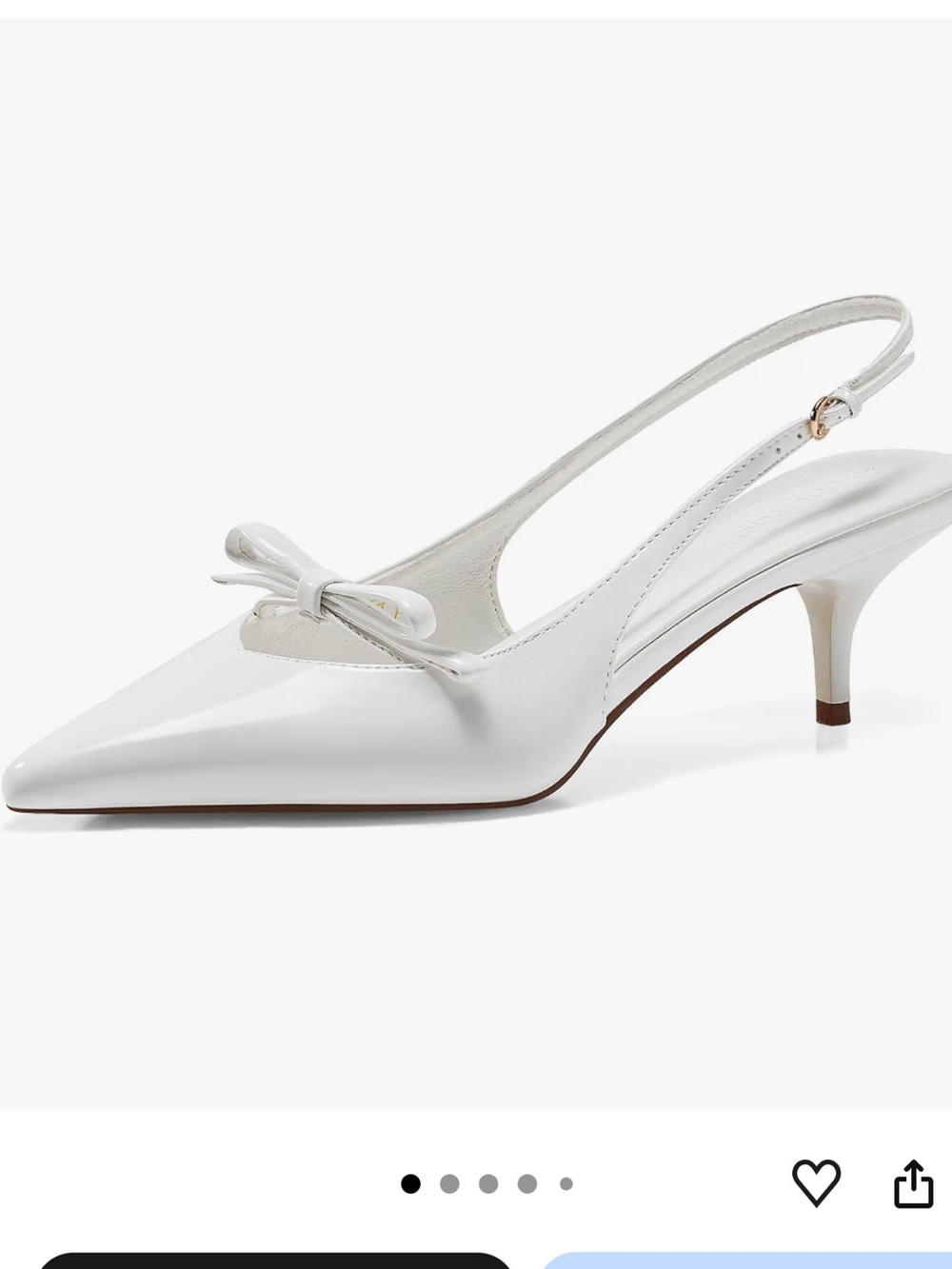 White Slingback Pointed-Toe Kitten Heel Pumps with Bow